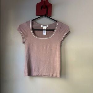 Tjmaxx Happily Brown Fitted Short Sleeve Crop Top WORN ONCE M